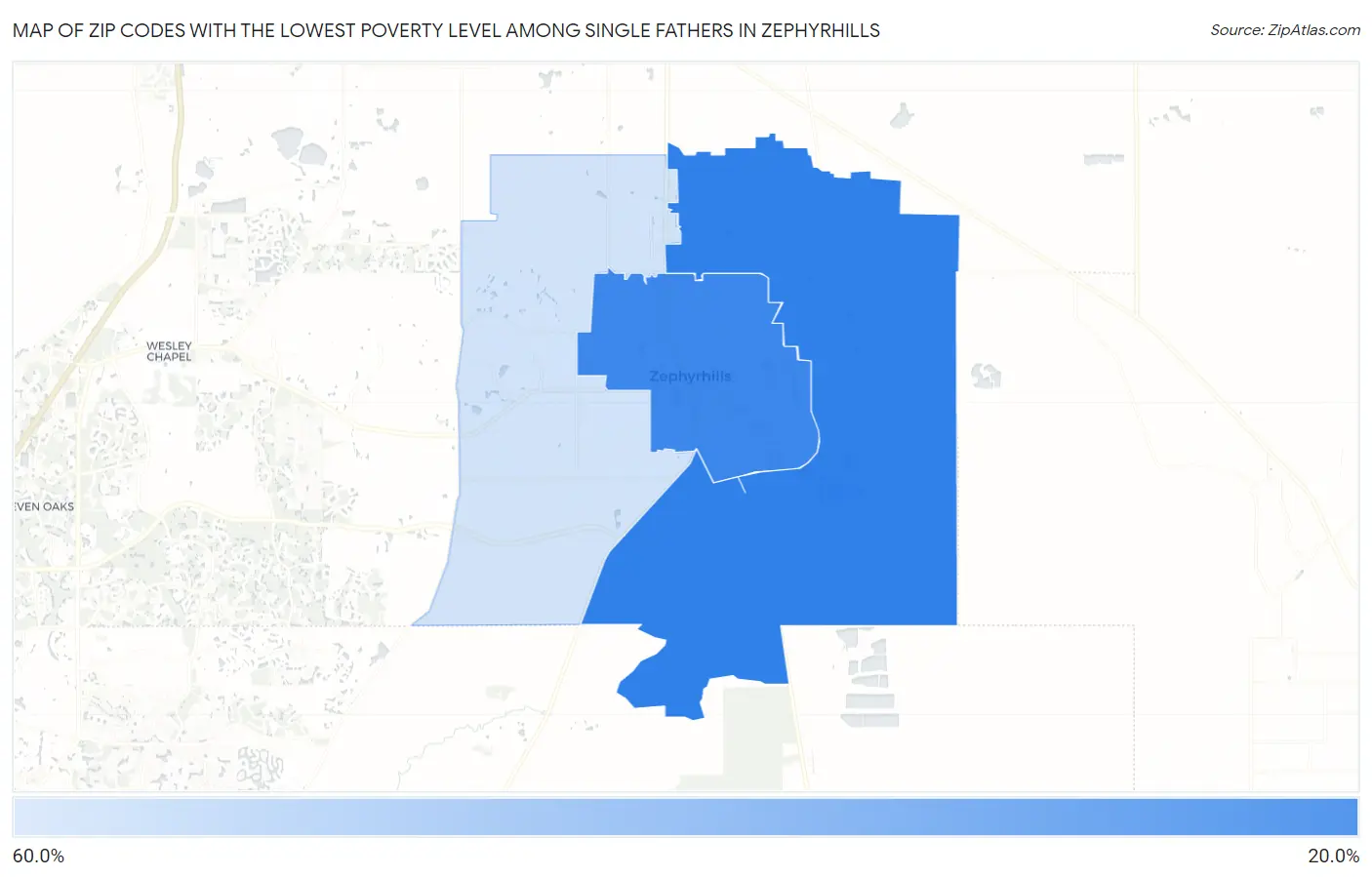 Zip Codes with the Lowest Poverty Level Among Single Fathers in Zephyrhills Map