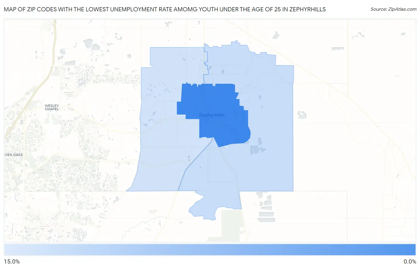 Zip Codes with the Lowest Unemployment Rate Amomg Youth Under the Age of 25 in Zephyrhills Map