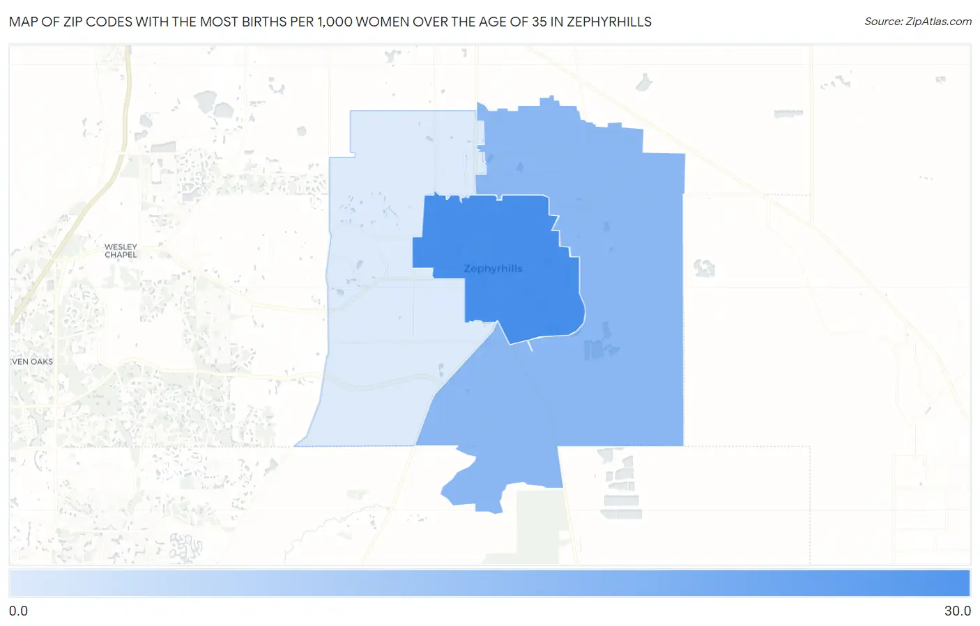 Zip Codes with the Most Births per 1,000 Women Over the Age of 35 in Zephyrhills Map