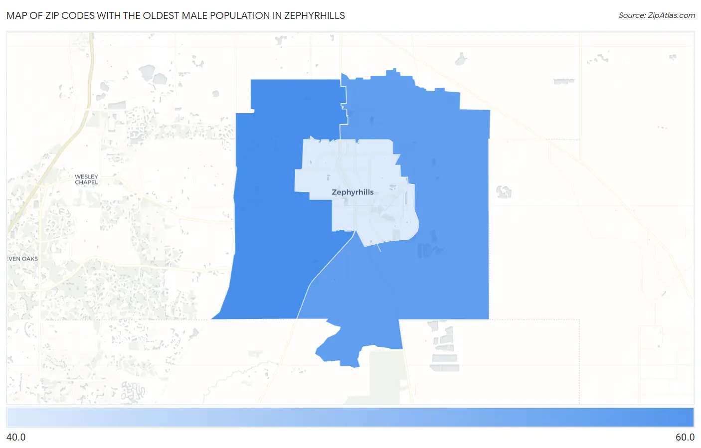 Zip Codes with the Oldest Male Population in Zephyrhills Map