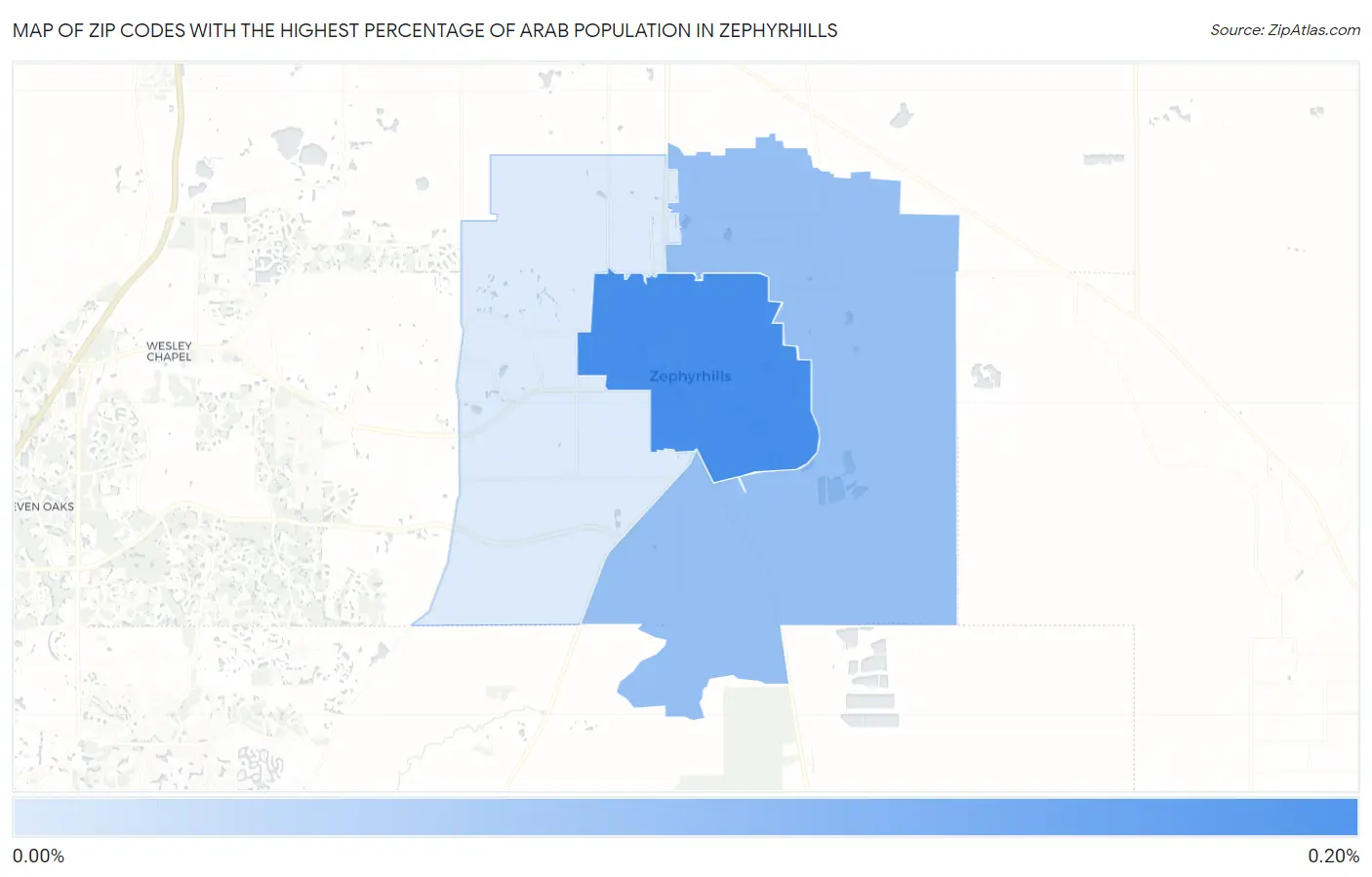Zip Codes with the Highest Percentage of Arab Population in Zephyrhills Map