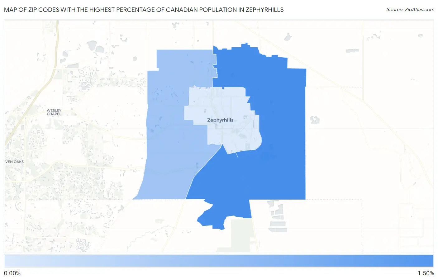 Zip Codes with the Highest Percentage of Canadian Population in Zephyrhills Map