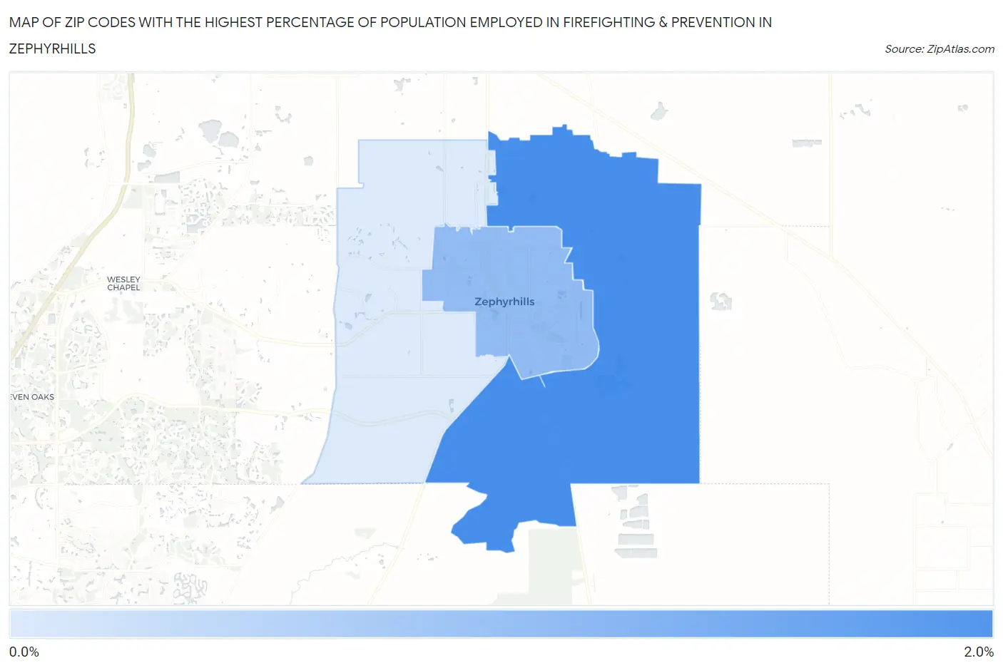 Zip Codes with the Highest Percentage of Population Employed in Firefighting & Prevention in Zephyrhills Map
