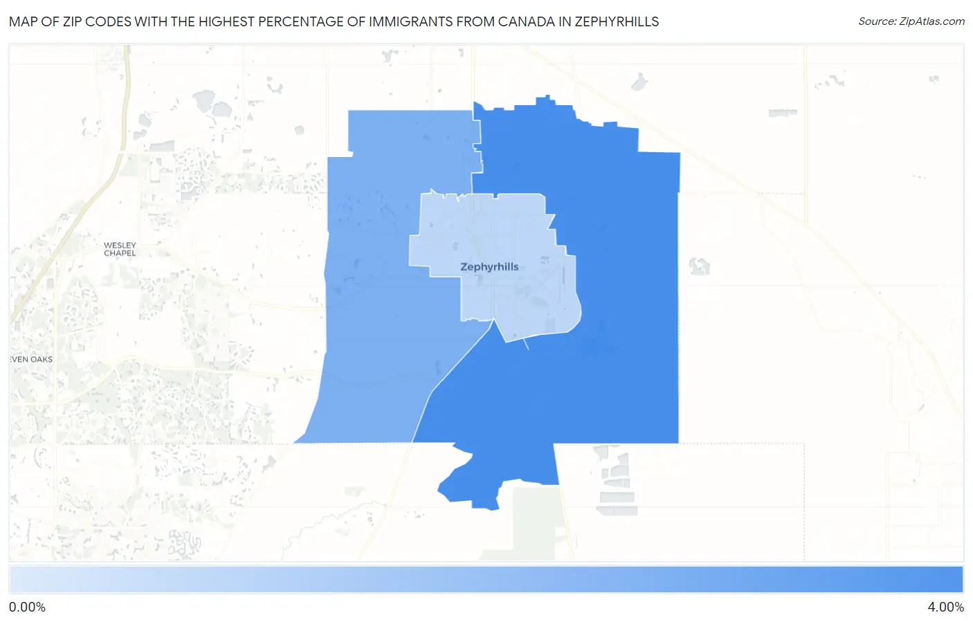 Zip Codes with the Highest Percentage of Immigrants from Canada in Zephyrhills Map