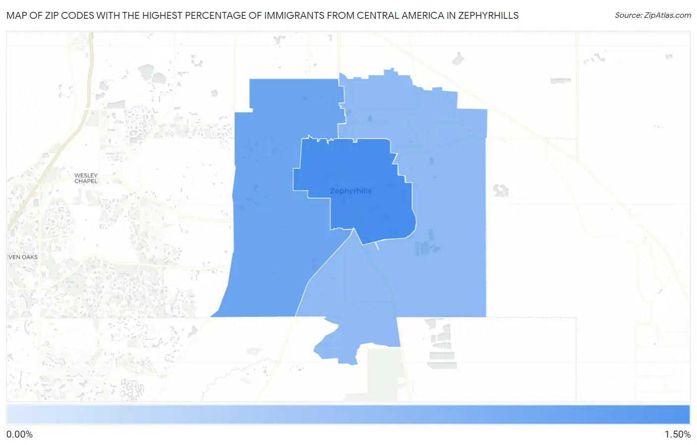 Zip Codes with the Highest Percentage of Immigrants from Central America in Zephyrhills Map