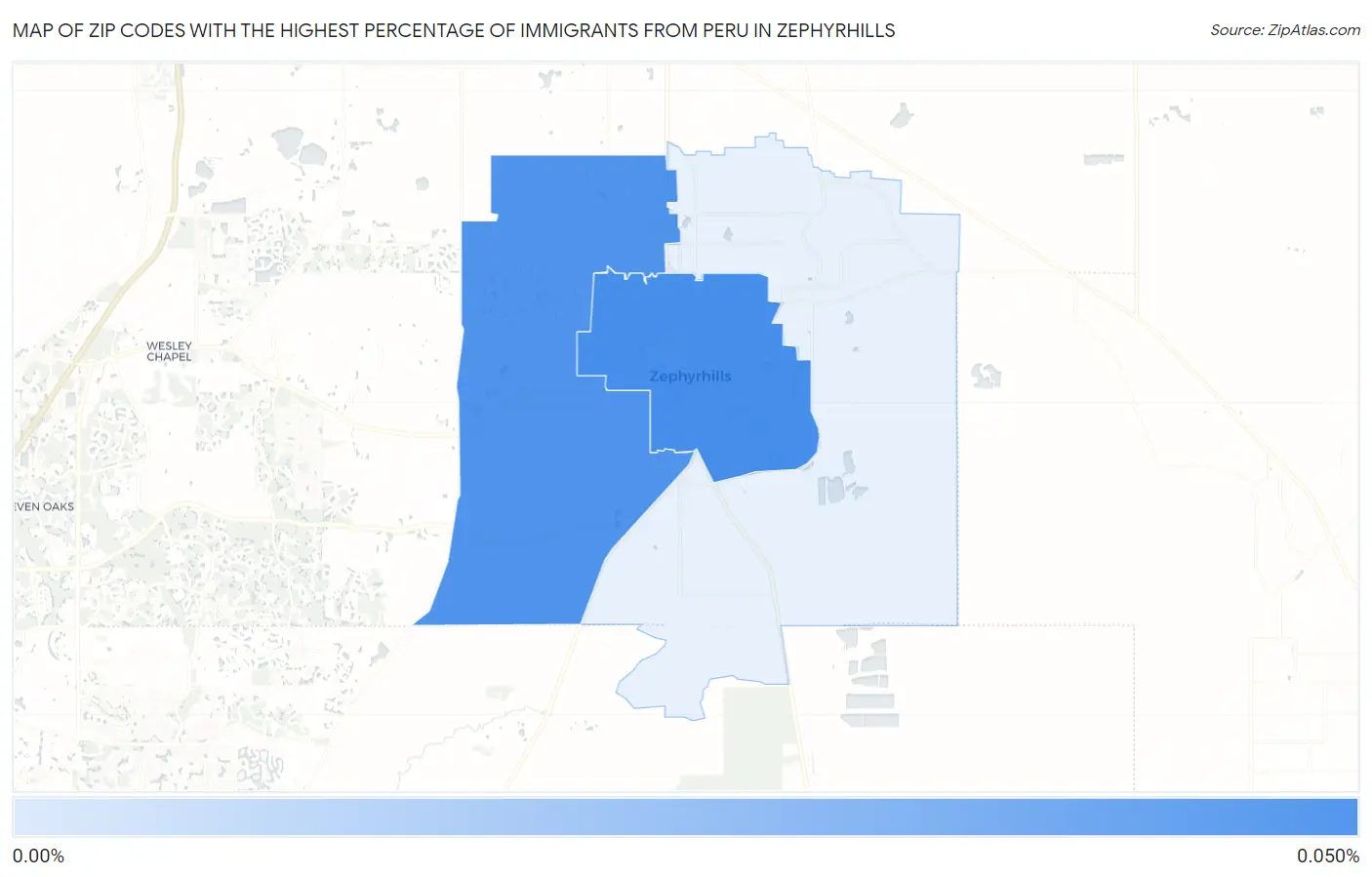 Zip Codes with the Highest Percentage of Immigrants from Peru in Zephyrhills Map