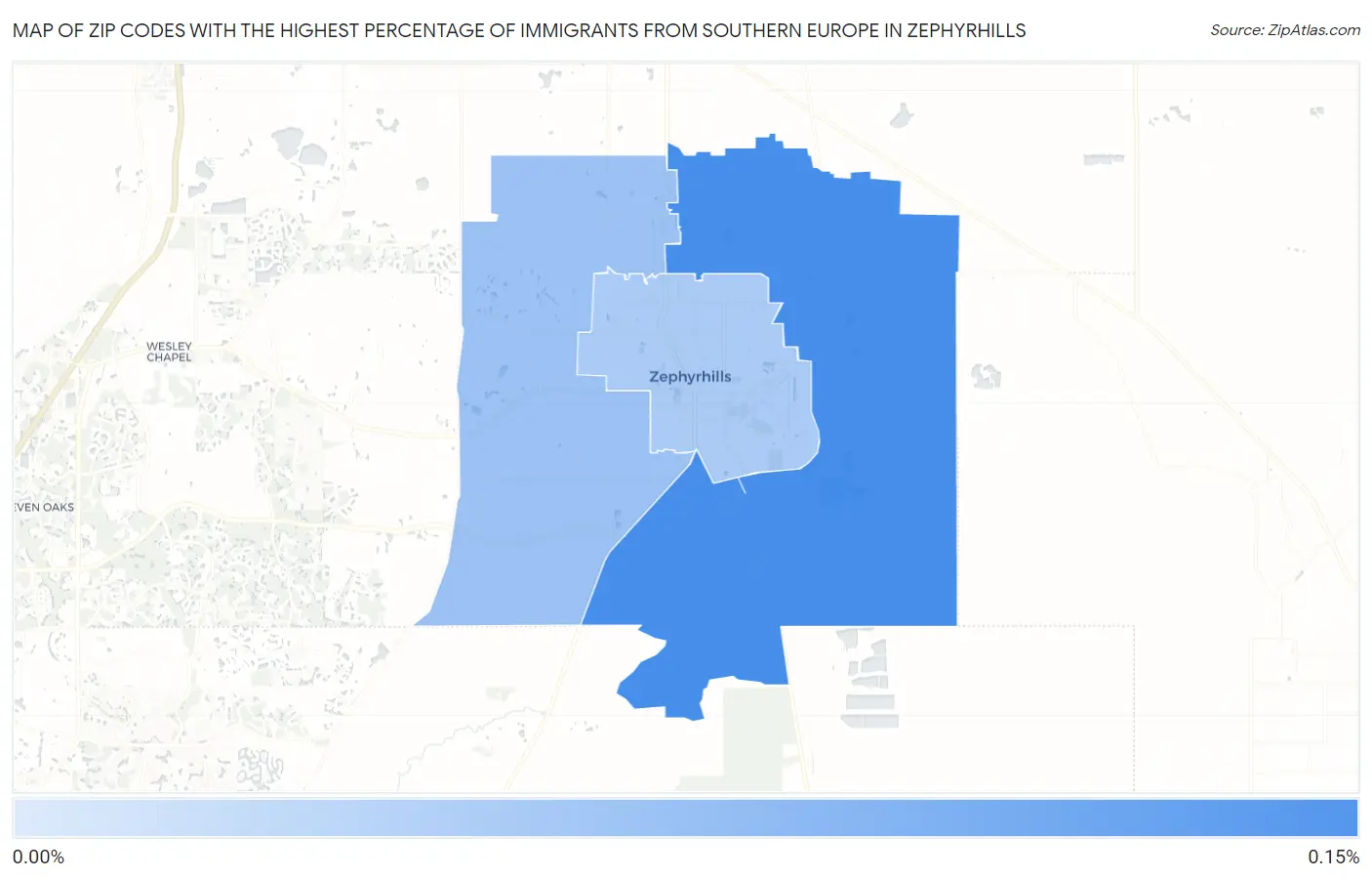 Zip Codes with the Highest Percentage of Immigrants from Southern Europe in Zephyrhills Map