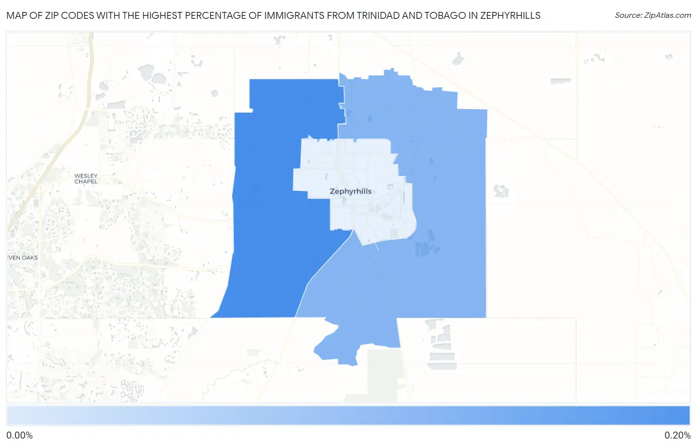 Zip Codes with the Highest Percentage of Immigrants from Trinidad and Tobago in Zephyrhills Map