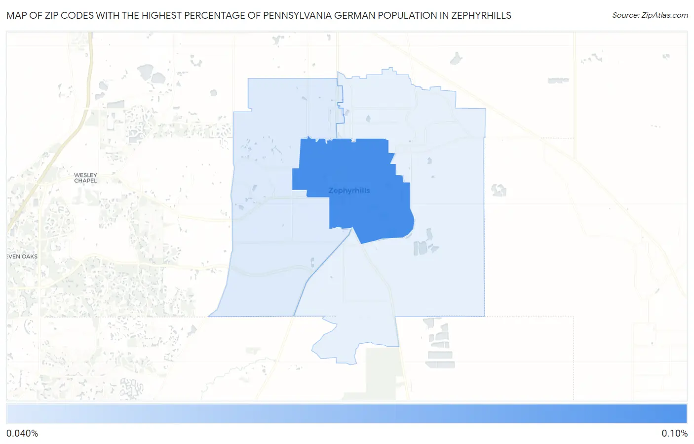 Zip Codes with the Highest Percentage of Pennsylvania German Population in Zephyrhills Map