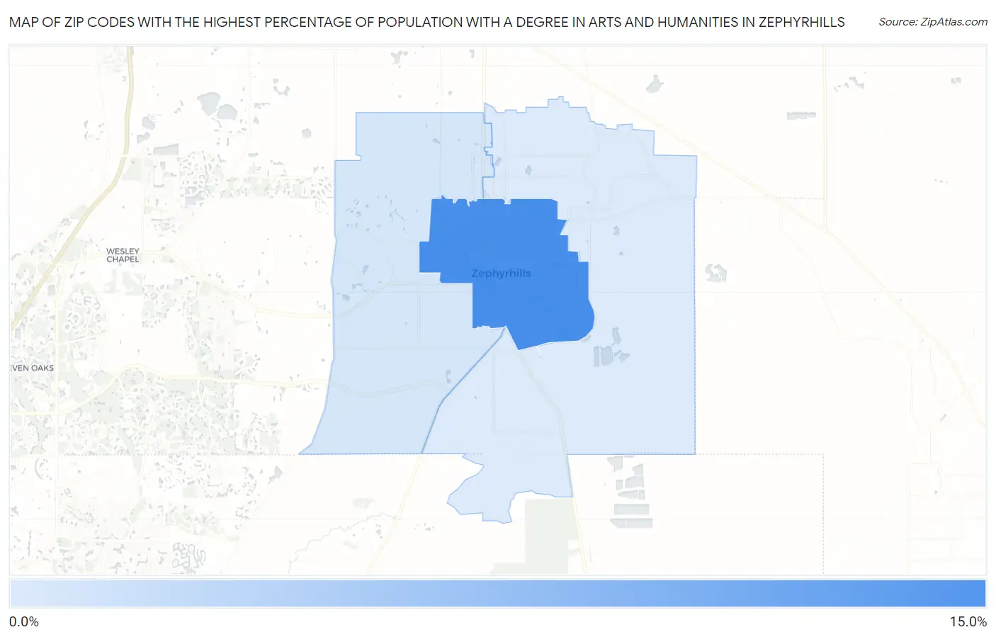 Zip Codes with the Highest Percentage of Population with a Degree in Arts and Humanities in Zephyrhills Map