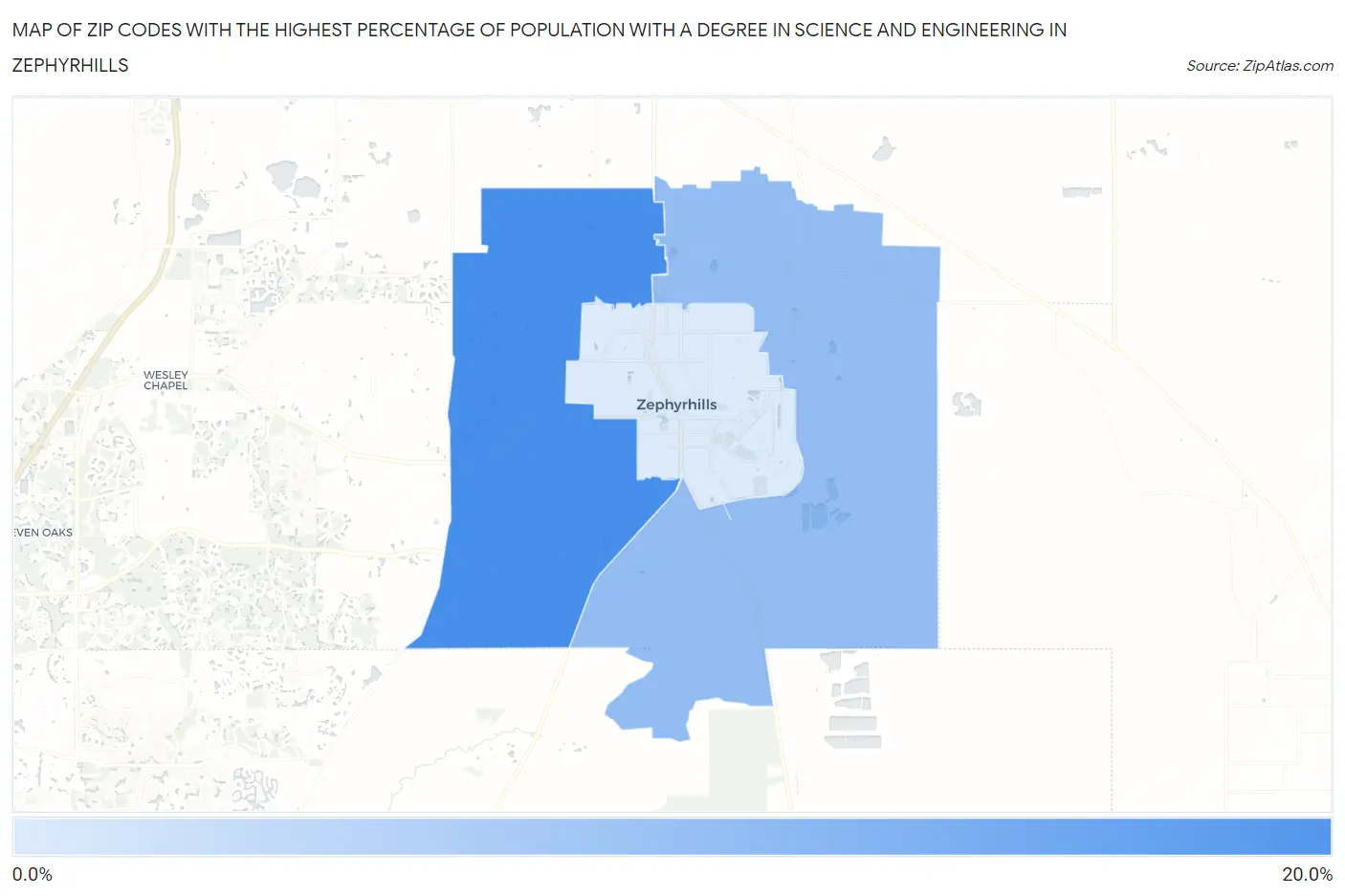 Zip Codes with the Highest Percentage of Population with a Degree in Science and Engineering in Zephyrhills Map
