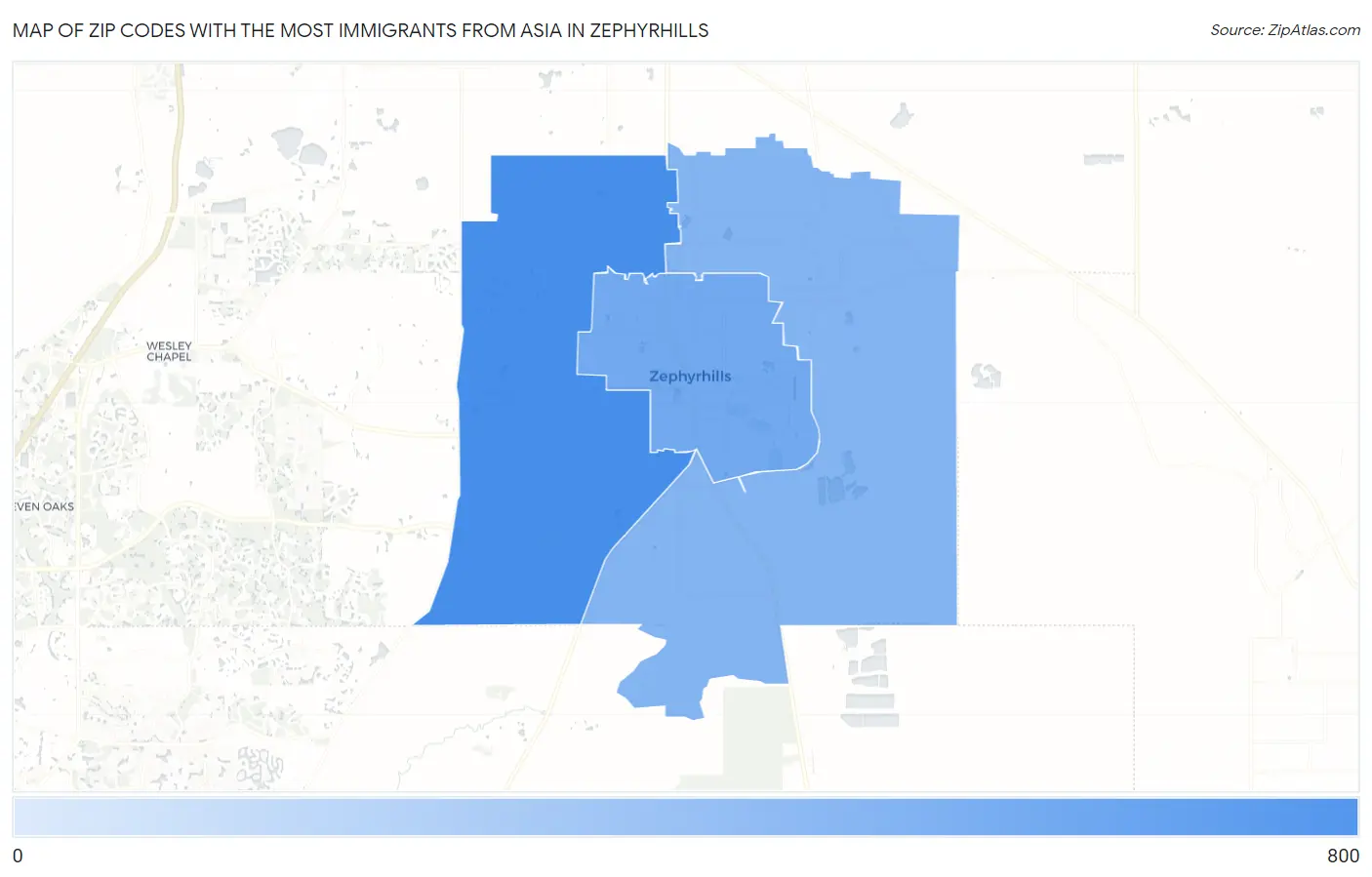 Zip Codes with the Most Immigrants from Asia in Zephyrhills Map