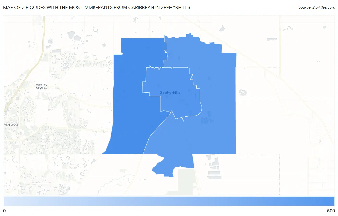 Zip Codes with the Most Immigrants from Caribbean in Zephyrhills Map