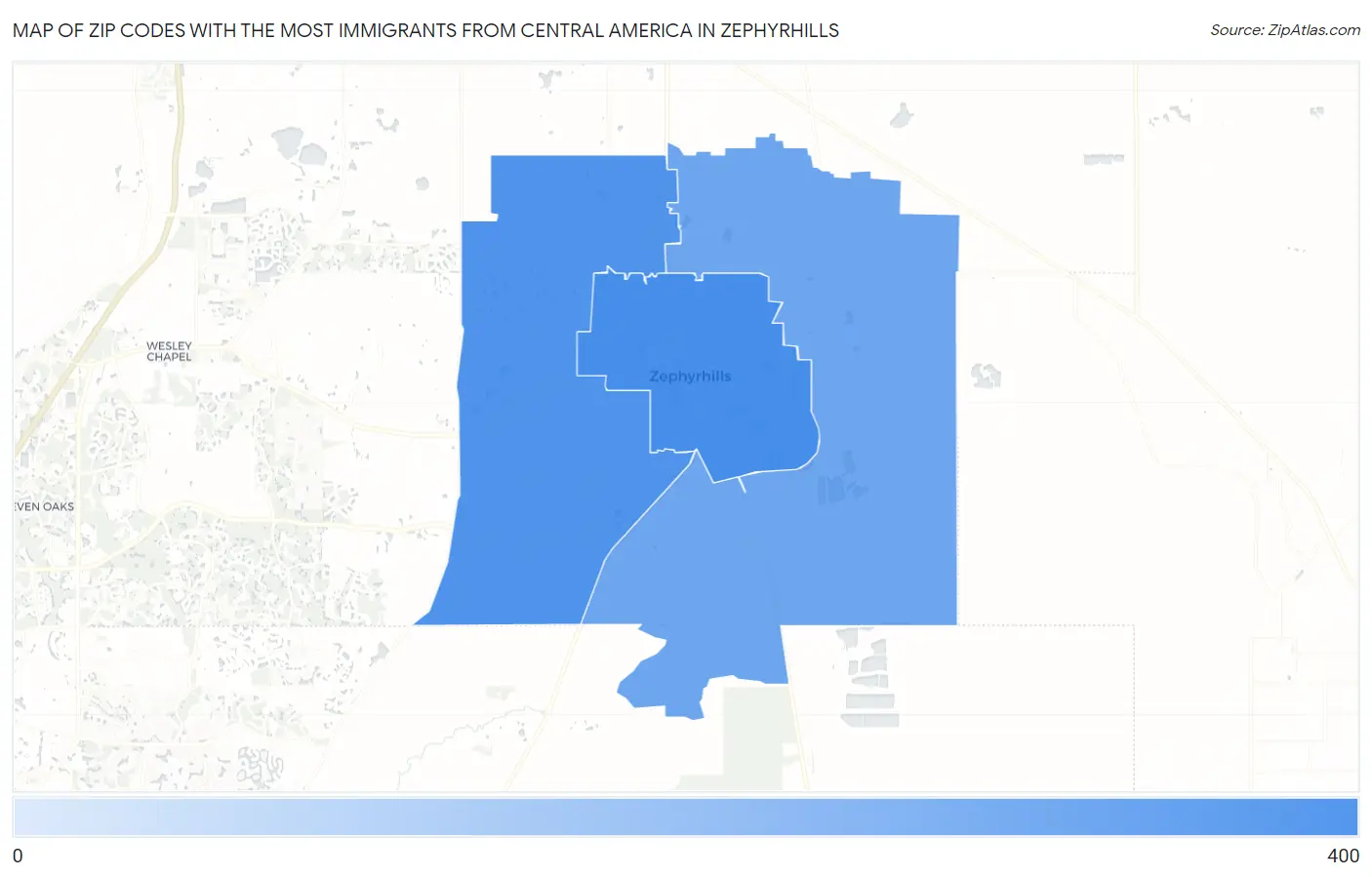 Zip Codes with the Most Immigrants from Central America in Zephyrhills Map