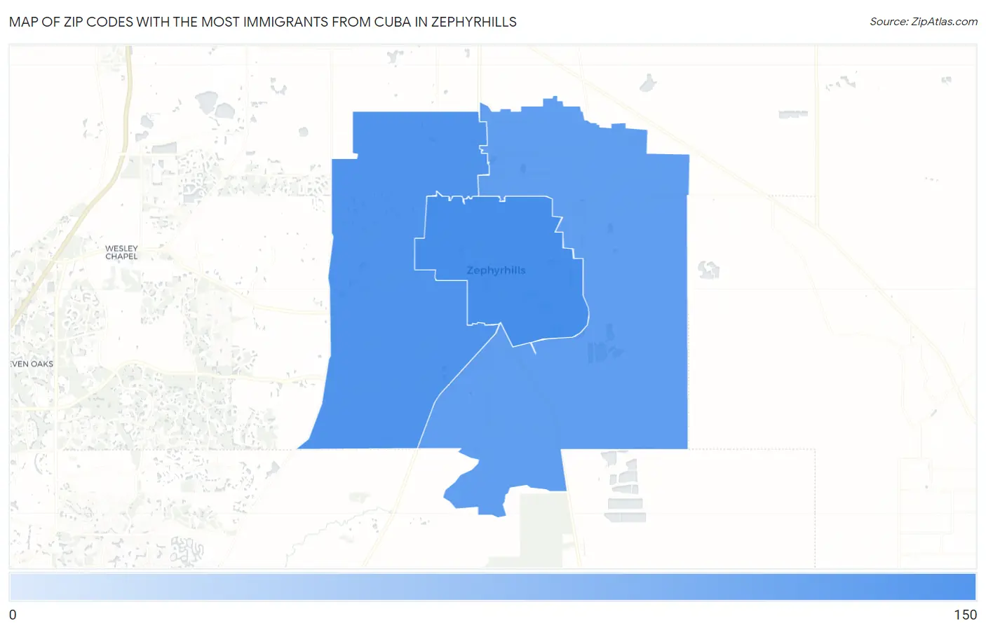 Zip Codes with the Most Immigrants from Cuba in Zephyrhills Map
