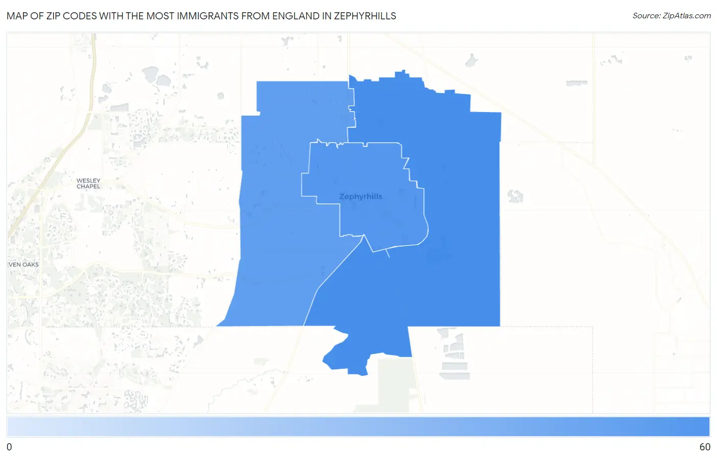 Zip Codes with the Most Immigrants from England in Zephyrhills Map