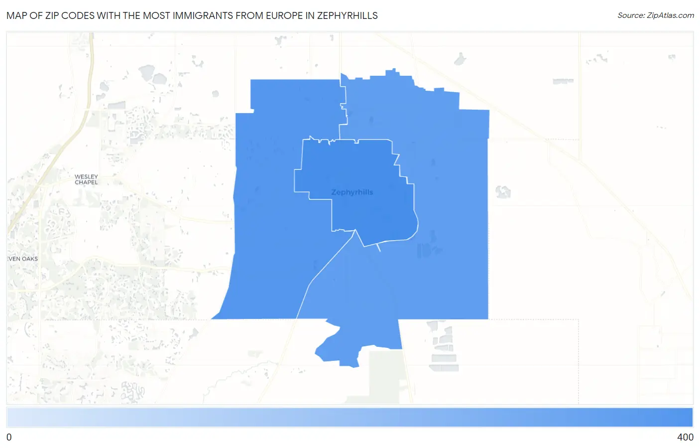 Zip Codes with the Most Immigrants from Europe in Zephyrhills Map