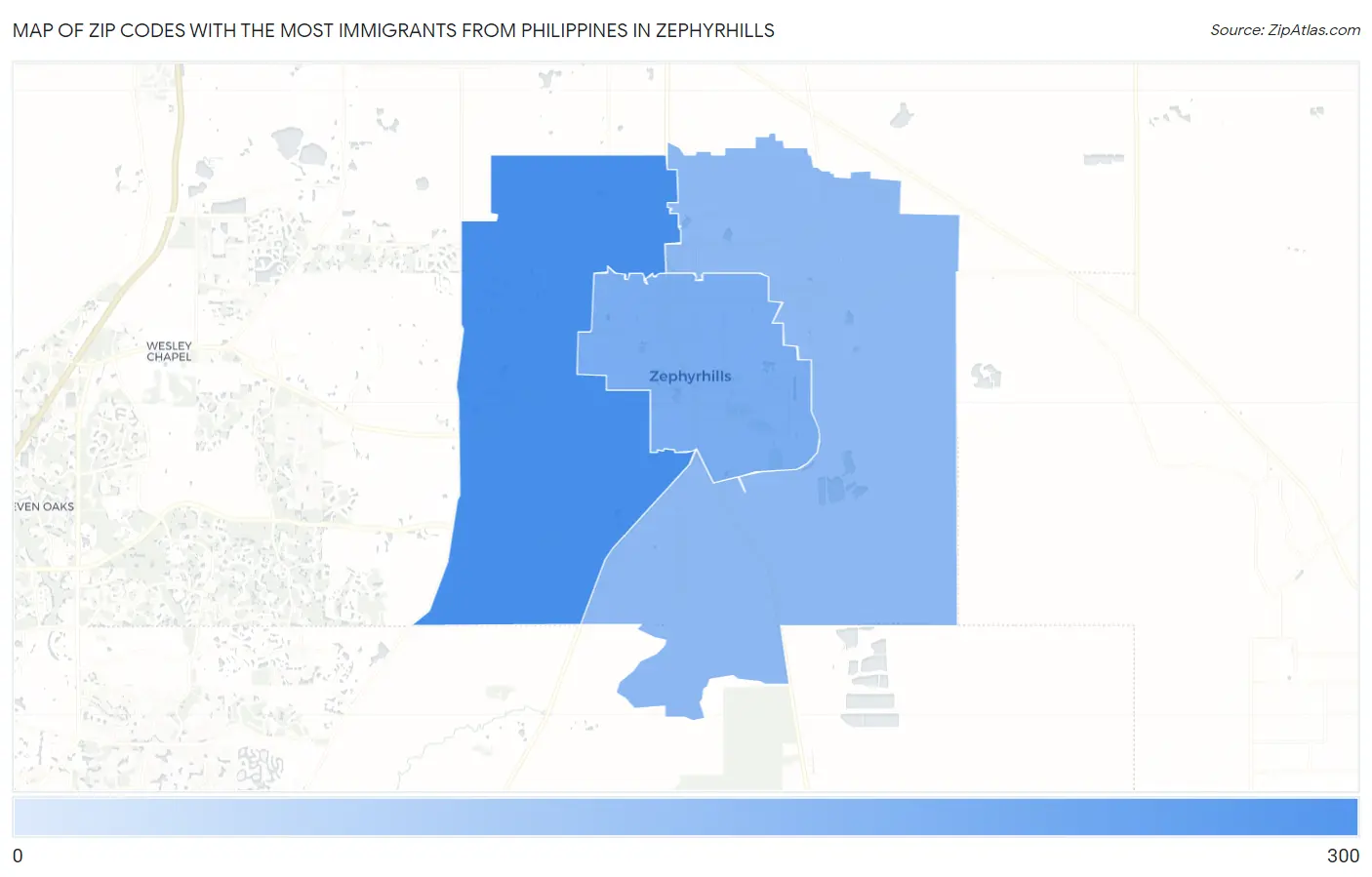 Zip Codes with the Most Immigrants from Philippines in Zephyrhills Map