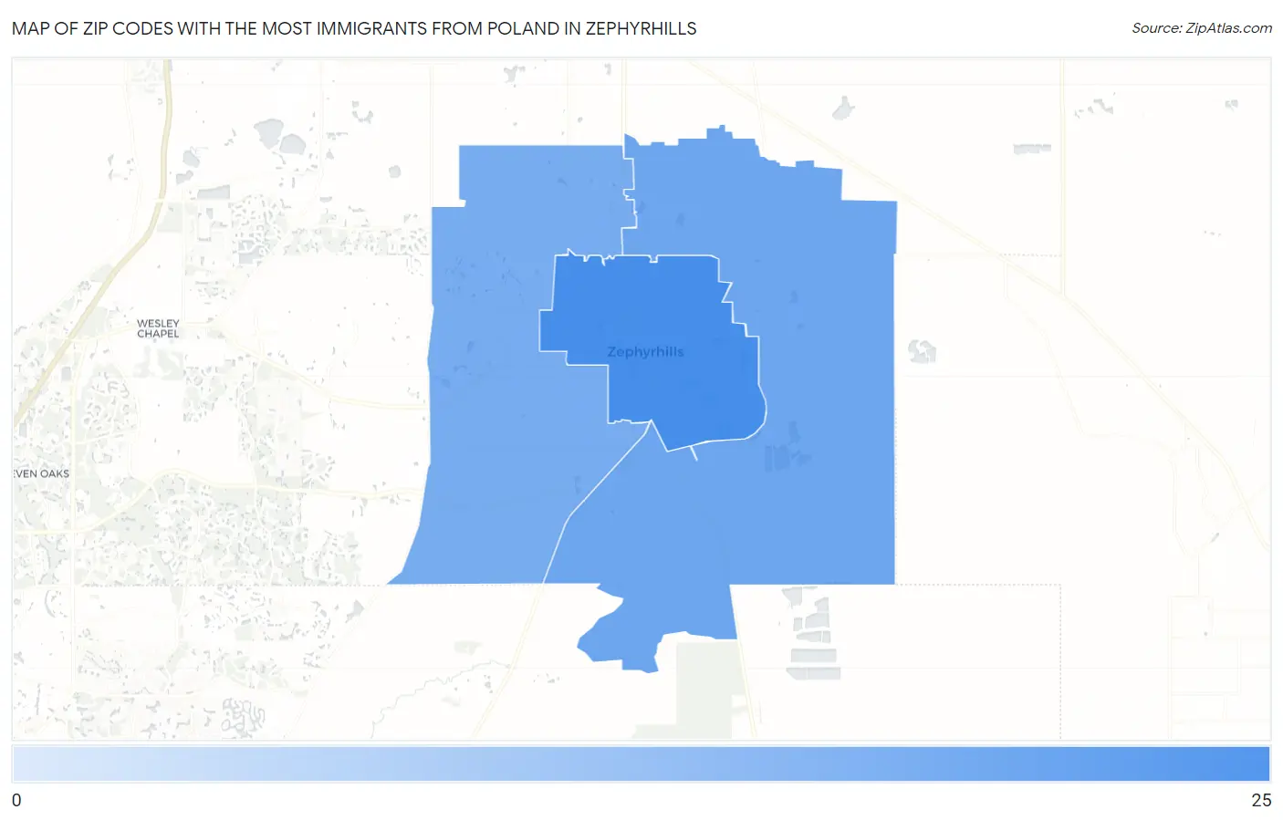 Zip Codes with the Most Immigrants from Poland in Zephyrhills Map