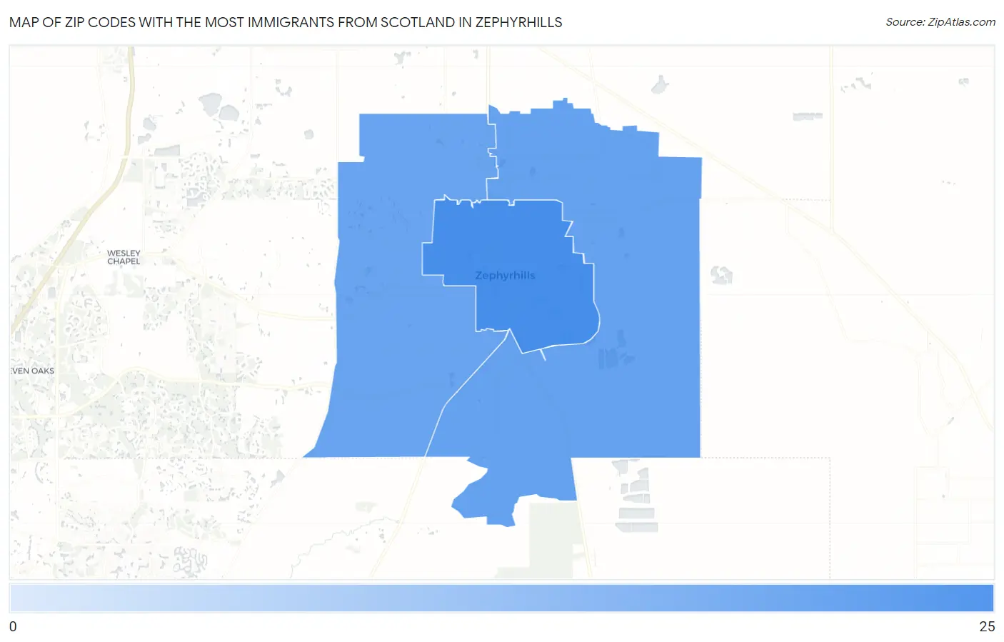 Zip Codes with the Most Immigrants from Scotland in Zephyrhills Map