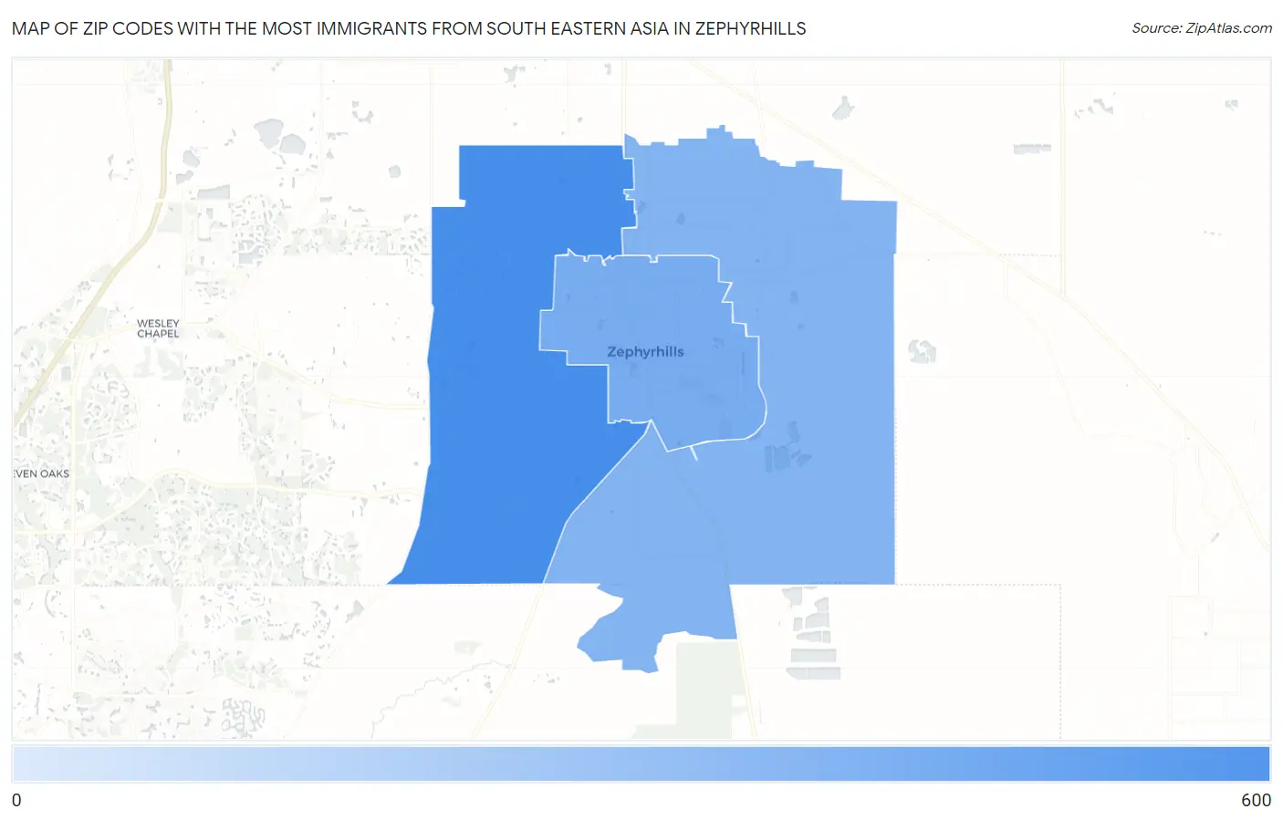 Zip Codes with the Most Immigrants from South Eastern Asia in Zephyrhills Map