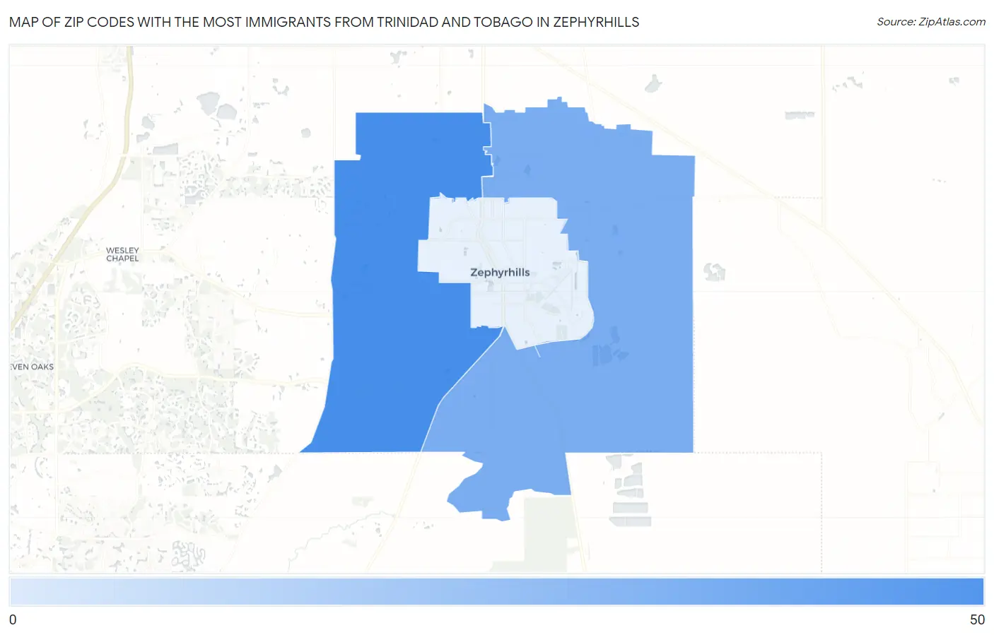Zip Codes with the Most Immigrants from Trinidad and Tobago in Zephyrhills Map