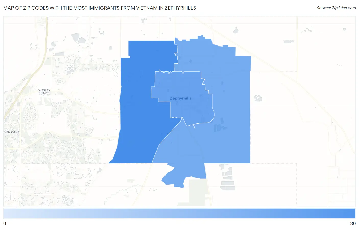 Zip Codes with the Most Immigrants from Vietnam in Zephyrhills Map
