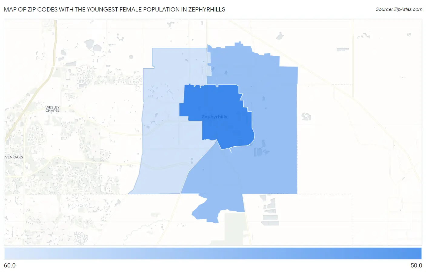 Zip Codes with the Youngest Female Population in Zephyrhills Map