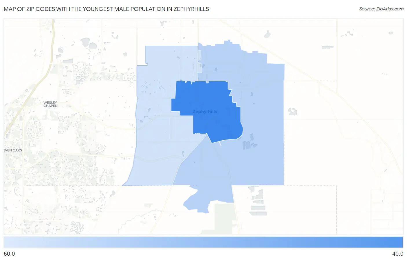 Zip Codes with the Youngest Male Population in Zephyrhills Map