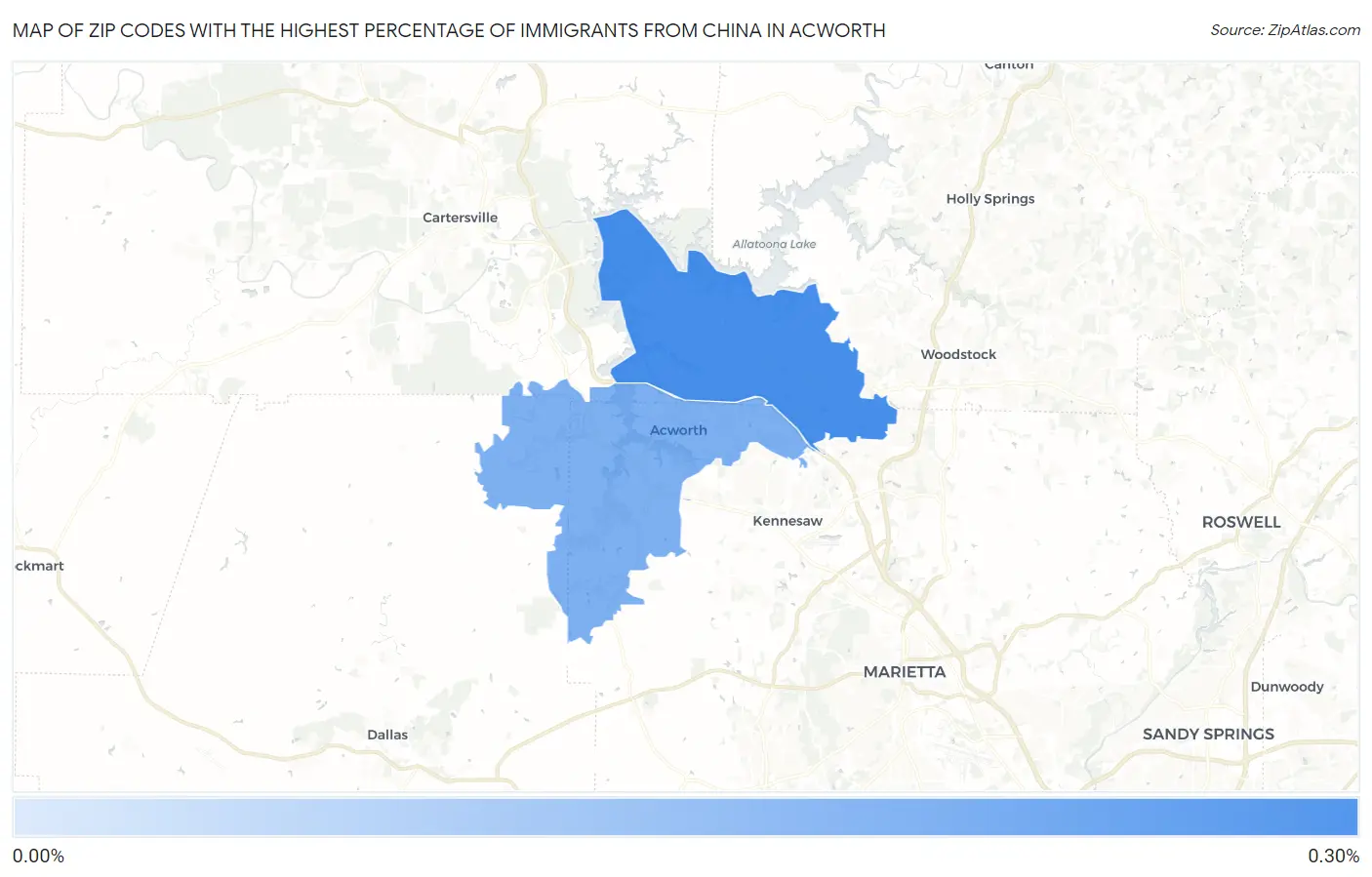 Zip Codes with the Highest Percentage of Immigrants from China in Acworth Map