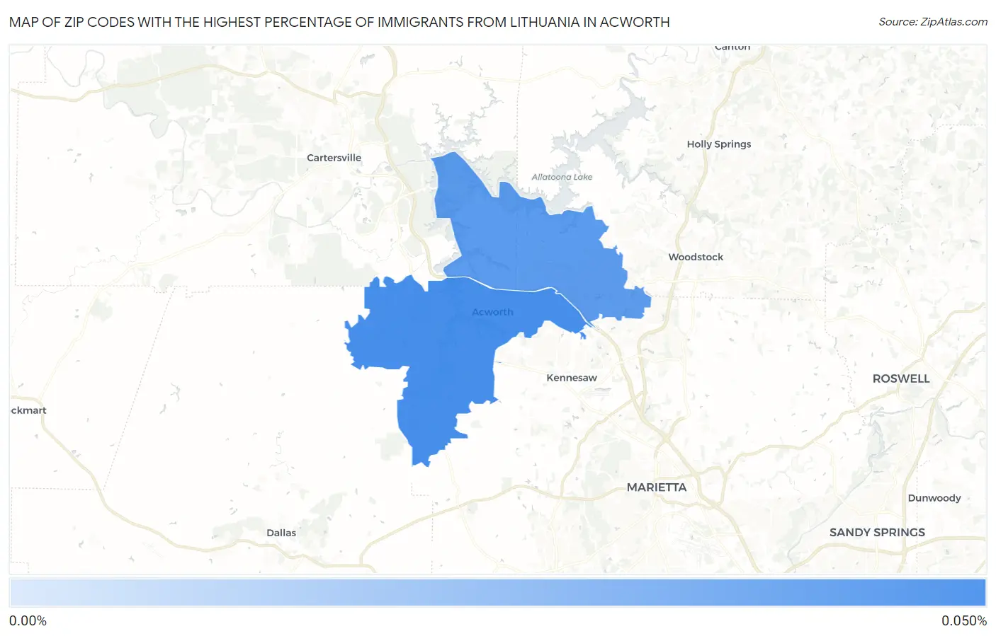 Zip Codes with the Highest Percentage of Immigrants from Lithuania in Acworth Map
