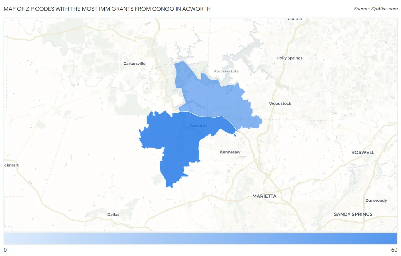 Zip Codes with the Most Immigrants from Congo in Acworth Map