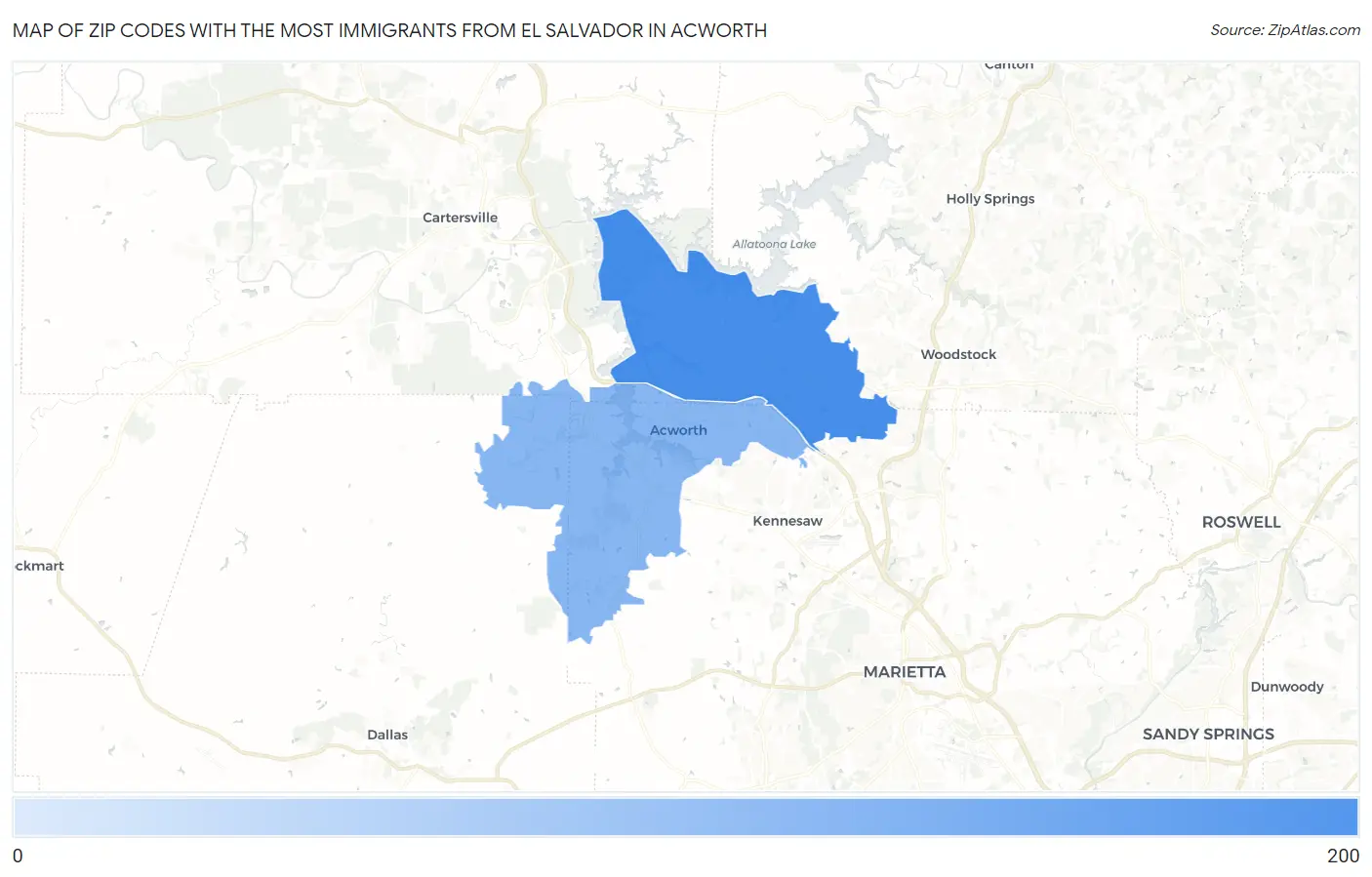 Zip Codes with the Most Immigrants from El Salvador in Acworth Map