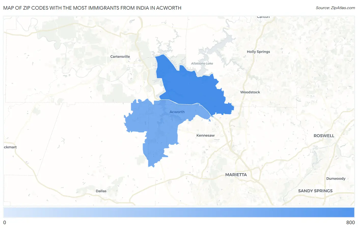 Zip Codes with the Most Immigrants from India in Acworth Map
