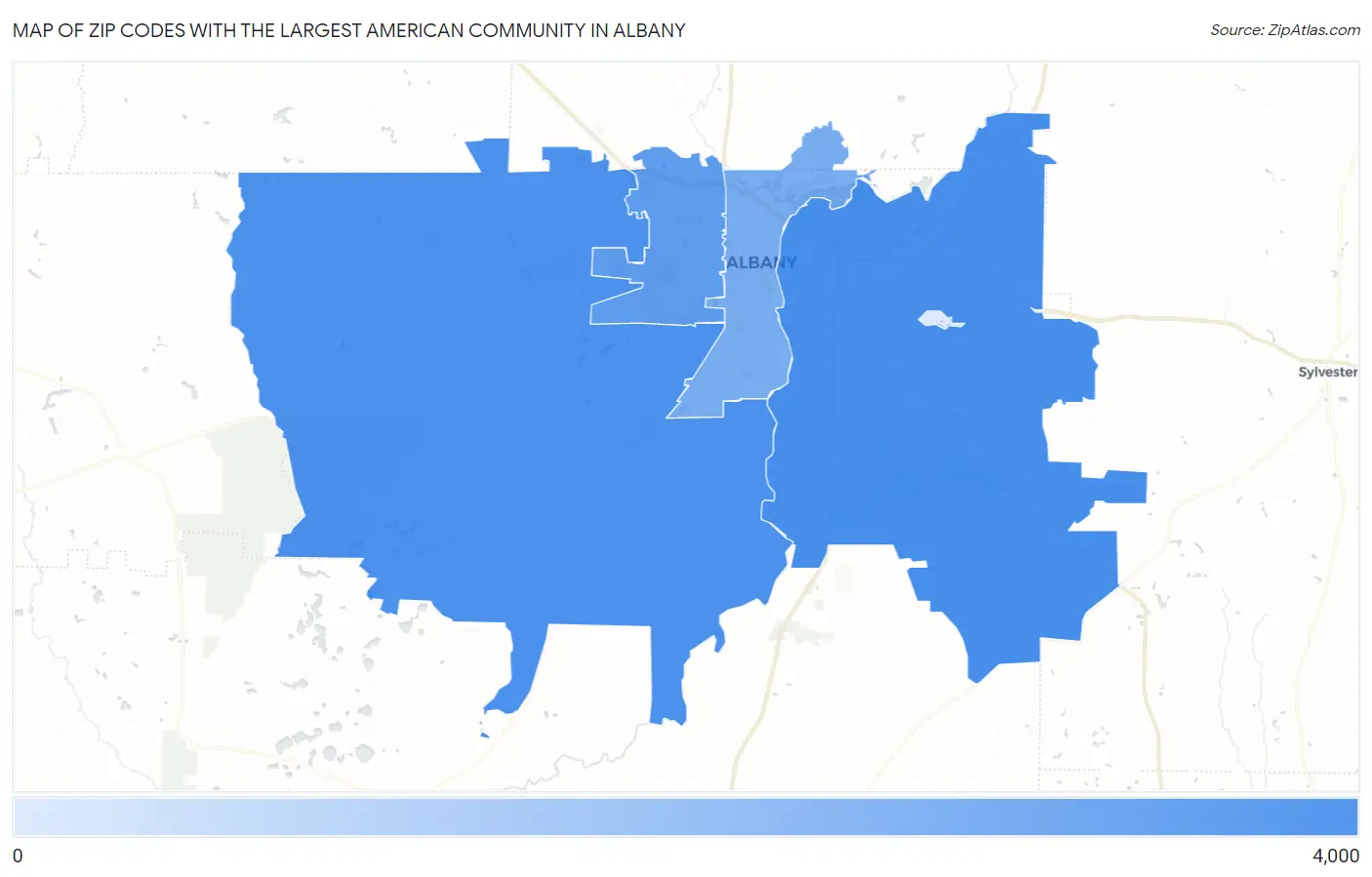 Zip Codes with the Largest American Community in Albany Map