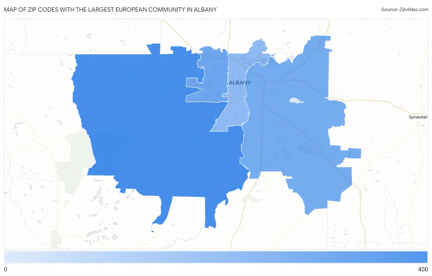 Zip Codes with the Largest European Community in Albany Map