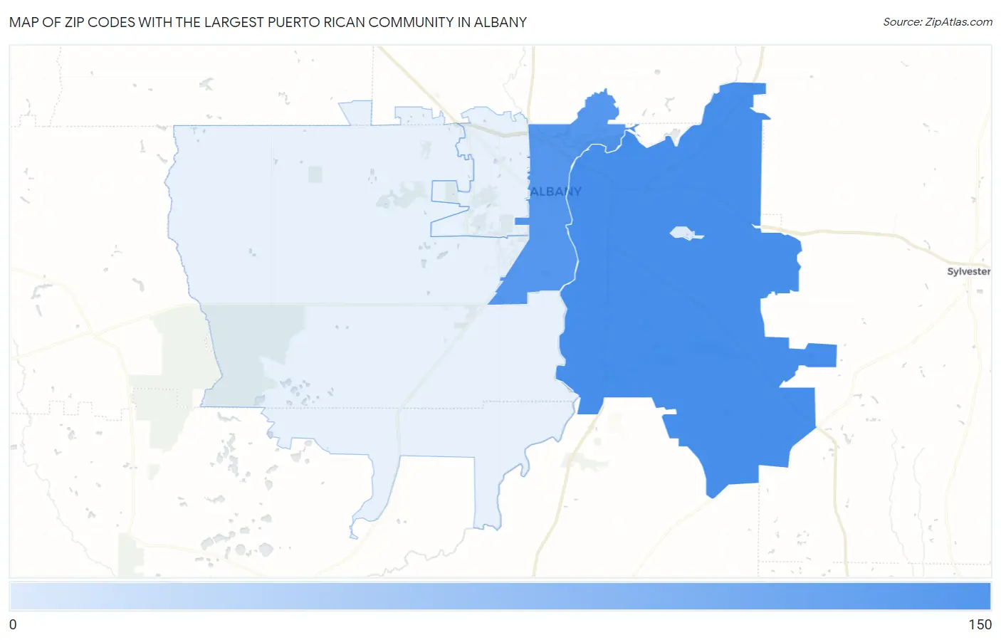 Zip Codes with the Largest Puerto Rican Community in Albany Map