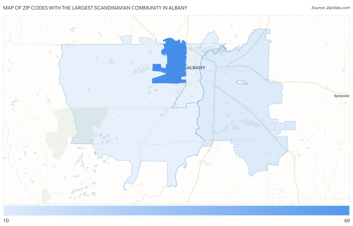 Zip Codes with the Largest Scandinavian Community in Albany Map