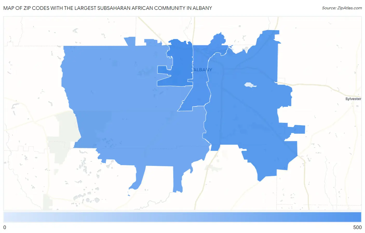 Zip Codes with the Largest Subsaharan African Community in Albany Map