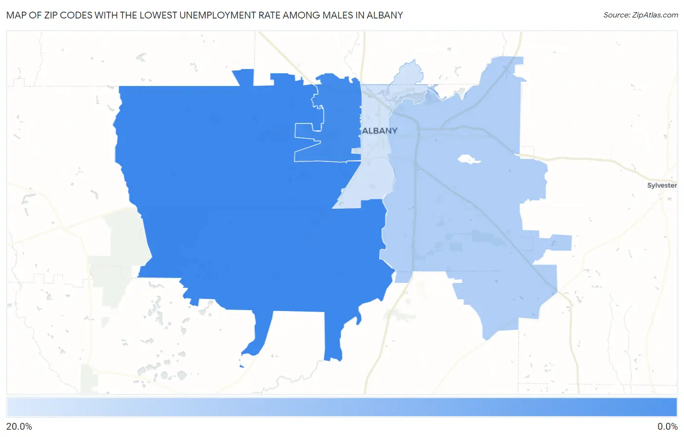 Zip Codes with the Lowest Unemployment Rate Among Males in Albany Map
