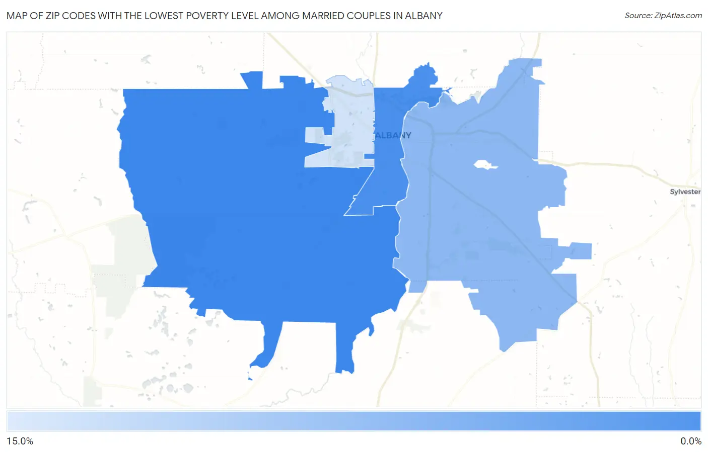 Zip Codes with the Lowest Poverty Level Among Married Couples in Albany Map