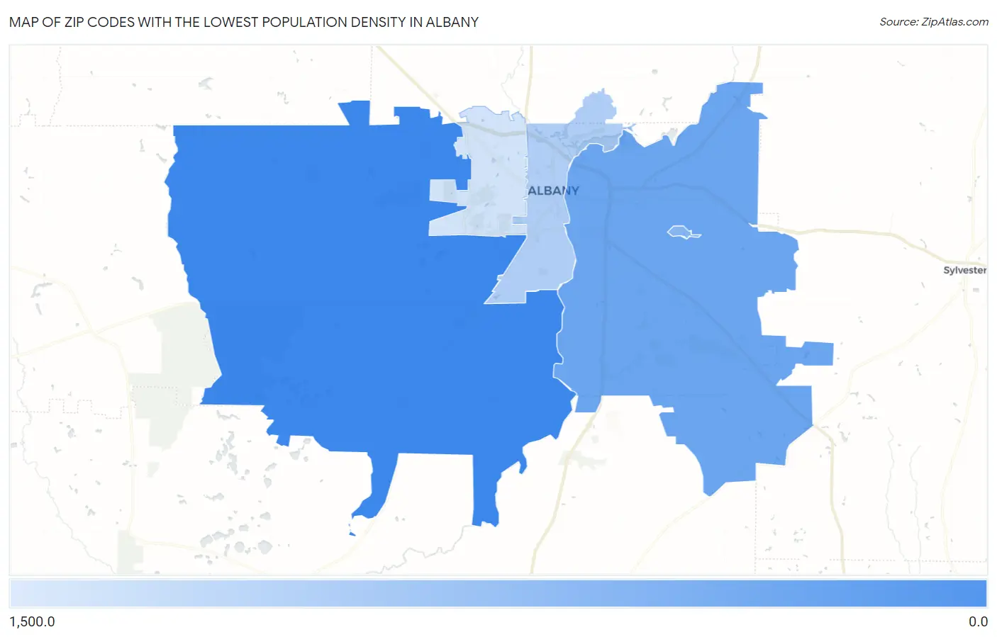 Zip Codes with the Lowest Population Density in Albany Map