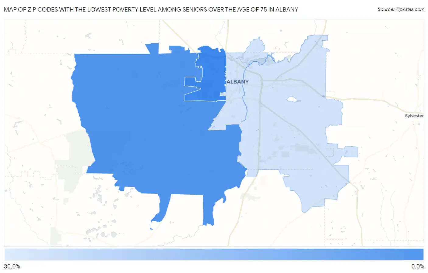 Zip Codes with the Lowest Poverty Level Among Seniors Over the Age of 75 in Albany Map