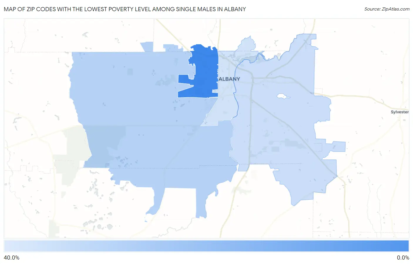 Zip Codes with the Lowest Poverty Level Among Single Males in Albany Map