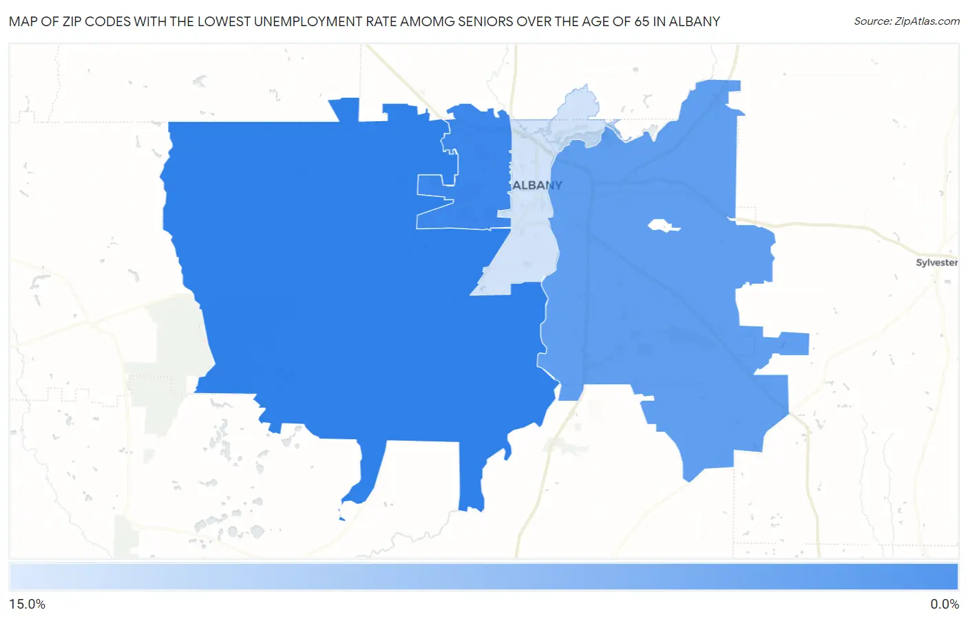 Zip Codes with the Lowest Unemployment Rate Amomg Seniors Over the Age of 65 in Albany Map