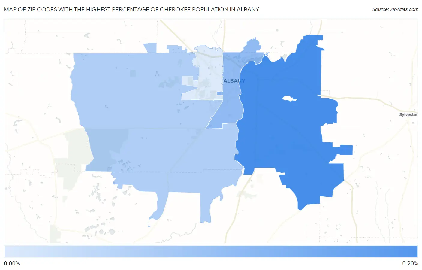 Zip Codes with the Highest Percentage of Cherokee Population in Albany Map