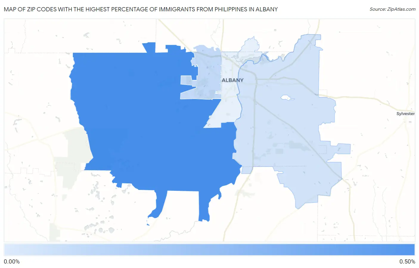Zip Codes with the Highest Percentage of Immigrants from Philippines in Albany Map