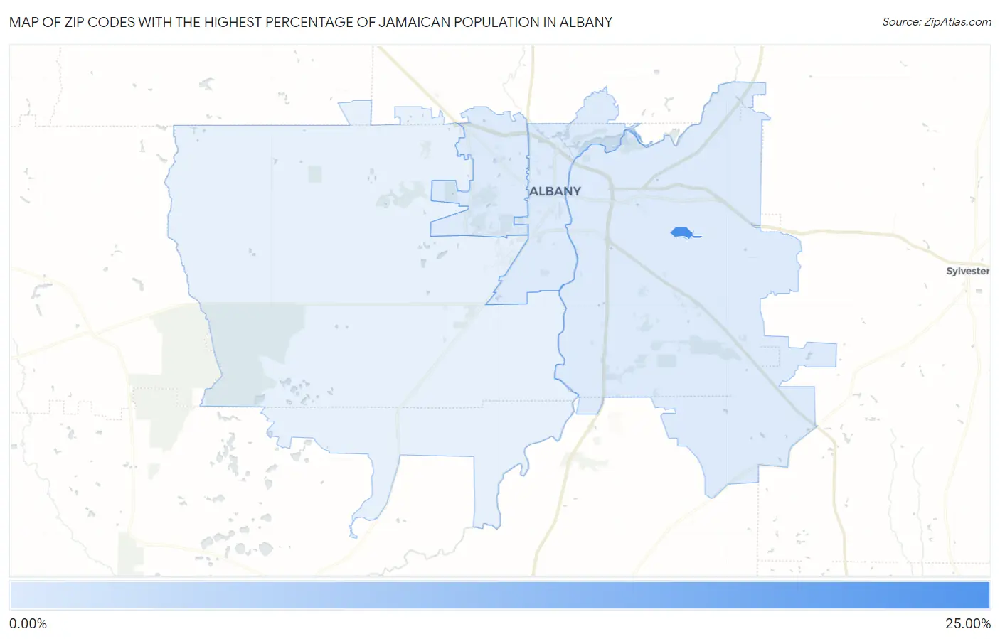 Zip Codes with the Highest Percentage of Jamaican Population in Albany Map