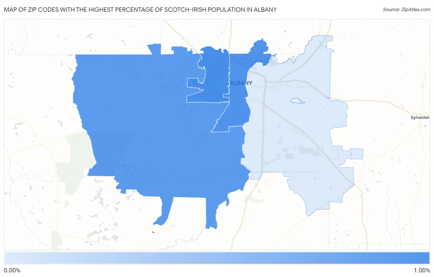 Zip Codes with the Highest Percentage of Scotch-Irish Population in Albany Map