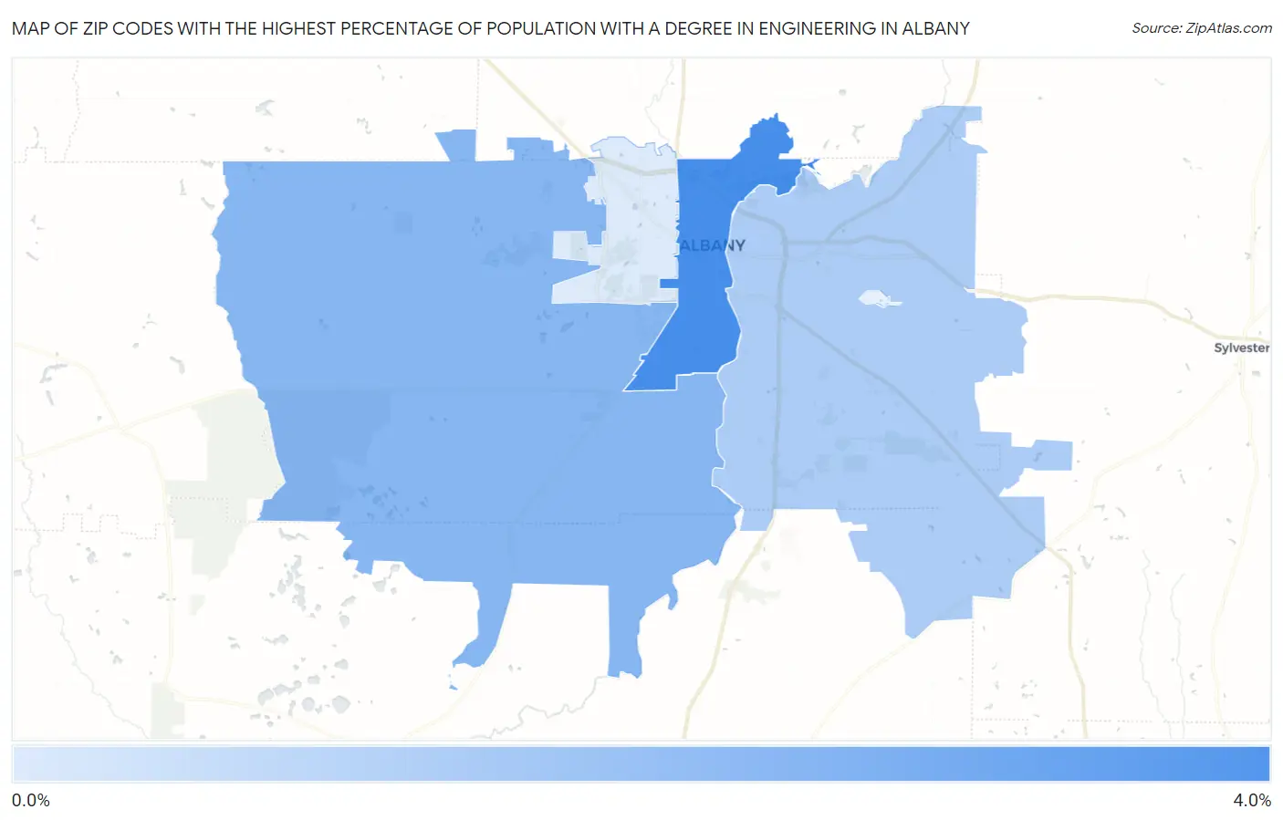 Zip Codes with the Highest Percentage of Population with a Degree in Engineering in Albany Map